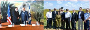 From left to right: Donnelly with Prime Minister Netanyahu in Jerusalem and Donnelly and the congressional delegation visiting an Iron Dome battery in Ashkelon.