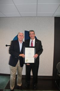 Governor Pence presents Roey Gilad, the consul general to the U.S. Midwest from Israel, with an Honorary Hoosier Award yesterday at the Indiana-Israel Business Exchange at Interactive Intelligence, thanking him for his years of service strengthening relationships between the people of Israel and Indiana.